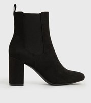 New Look Black Suedette Block Heel Ankle Boots